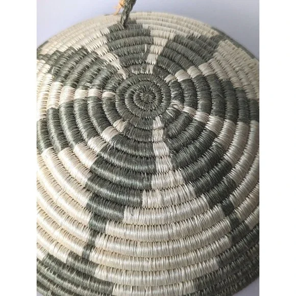 Coil African Basket Sisal  Maisha Hope Luck Bowl Wall Green Flower Handcrafted - Picture 7 of 7